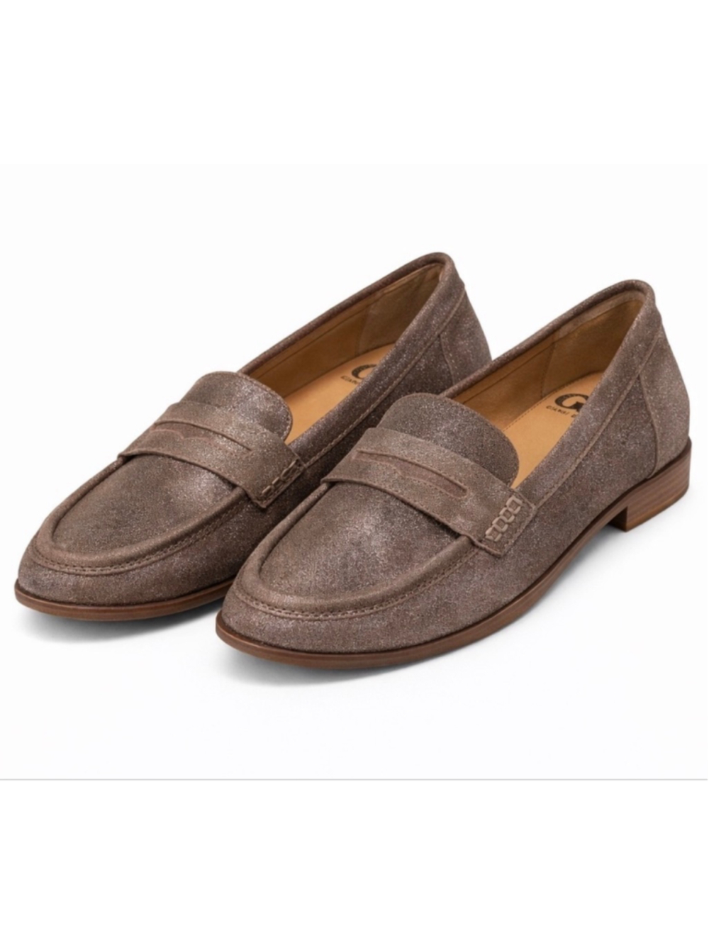 Gianni Bini Women’s Suede Loafers Taupe Metallic Flats Size 8